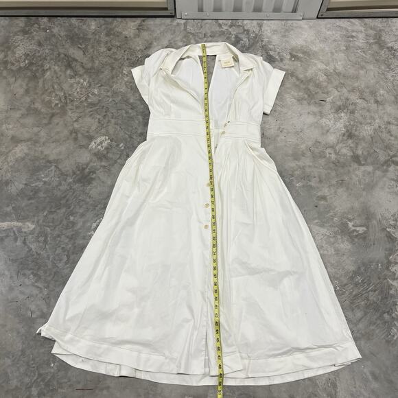 Maeve By Anthropologie Women White Short Sleeve Front Slit Poplin Shirt Dress 12 - Picture 2 of 10